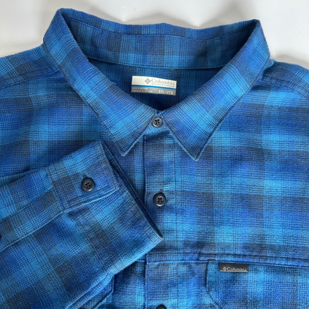 Columbia Men's XXL Blue Plaid‎ Flannel Button Down Shirt Outdoor Casual